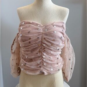 Lovers + Friends Dusty Rose Strapless Star Ruched Crop Top